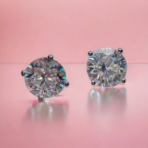 4 Ct Certified Moissanite Round Stud Earrings In Sterling Silver 2 Ct Each
